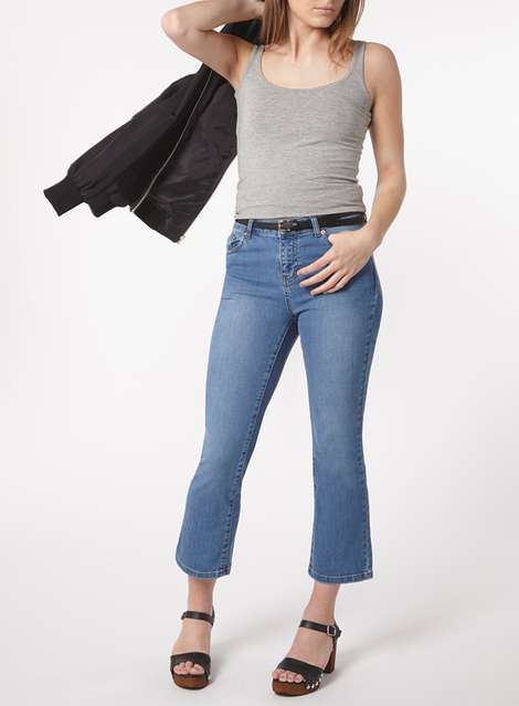 New Midwash Cropped Kick Flare Jeans